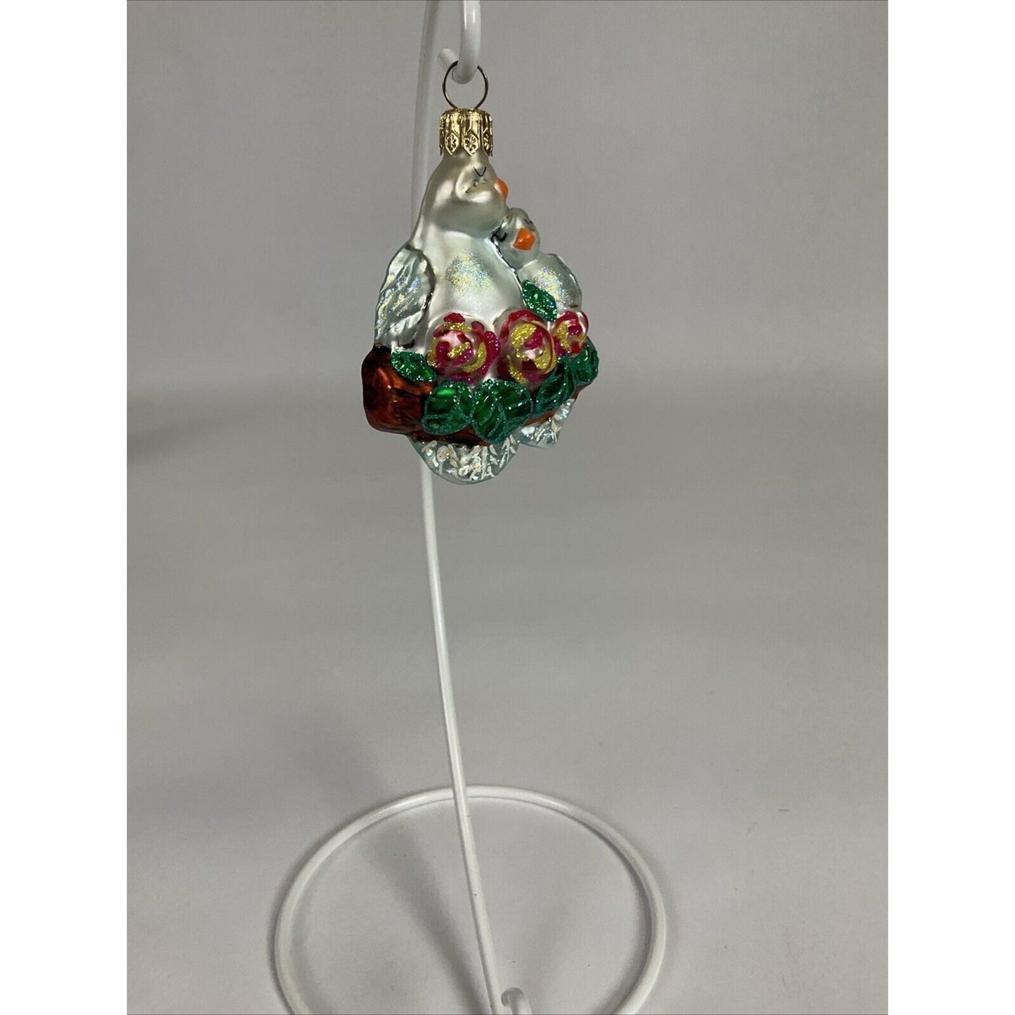 Christopher Radko Handblown Glass Christmas Ornament Lovebirds Doves w/ Roses