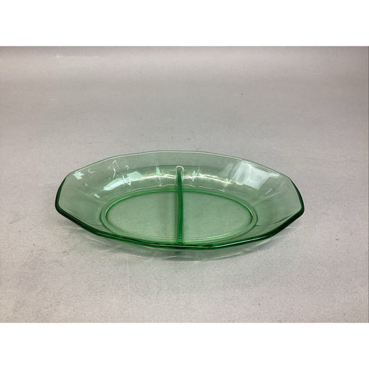 Vintage Green Uranium Elegant Glass Relish, Candy, Nut Dish
