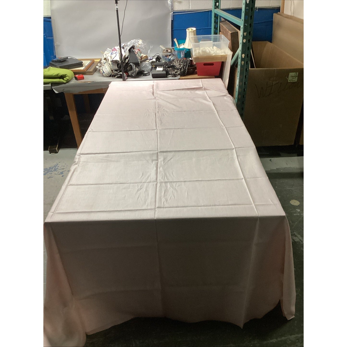 Set Of 2 Vintage Table Cloths - Olive Green (90x50”) And Light Pink (120x70”)