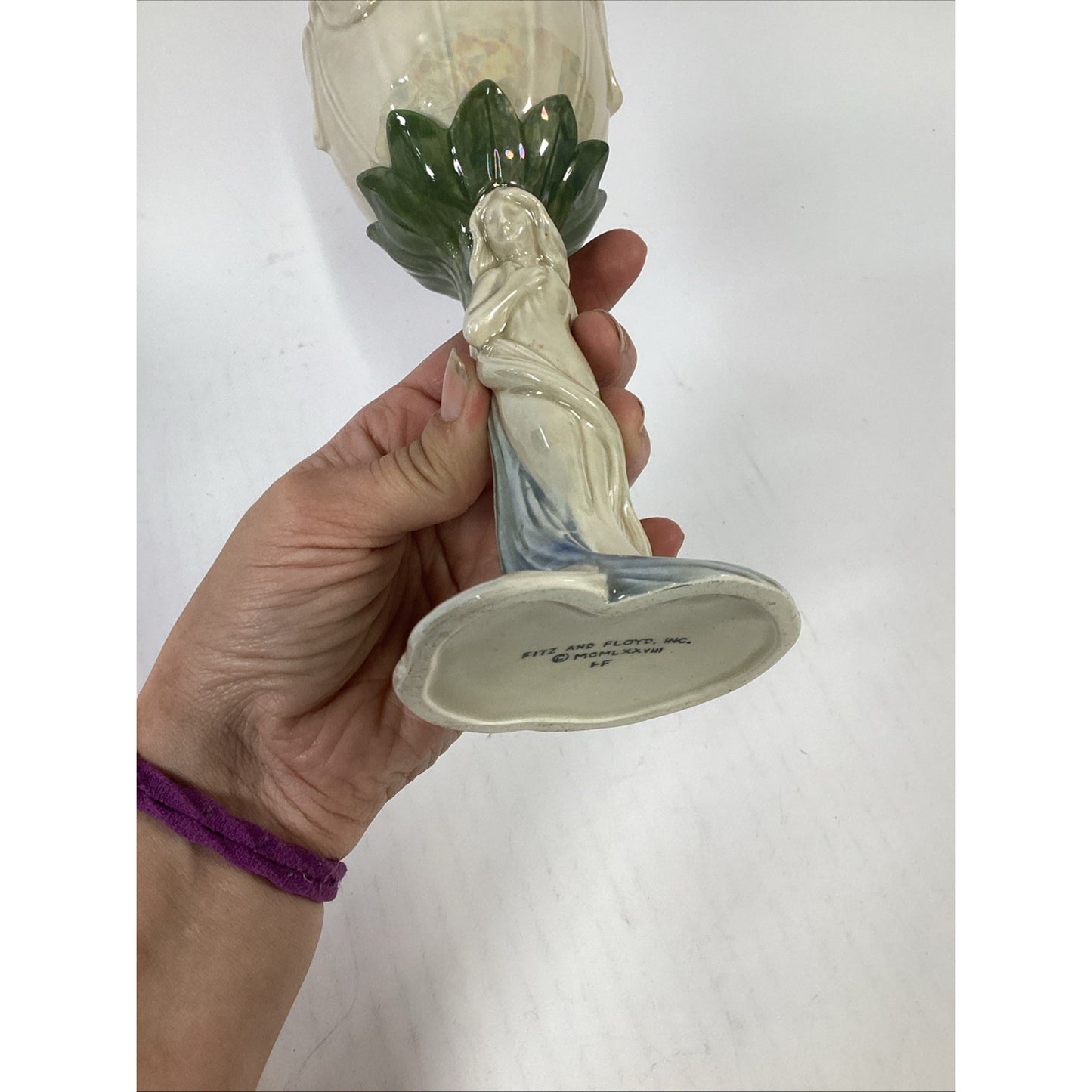 Fitz & Floyd Art Nouveau Ceramic Goblet Pearlescent Figurative Japan 1978