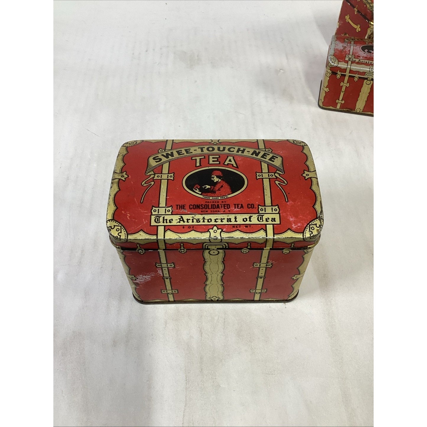 3 Vintage SWEE-TOUCH-NEE TREASURE CHEST TEA TINS - Nesting Tins