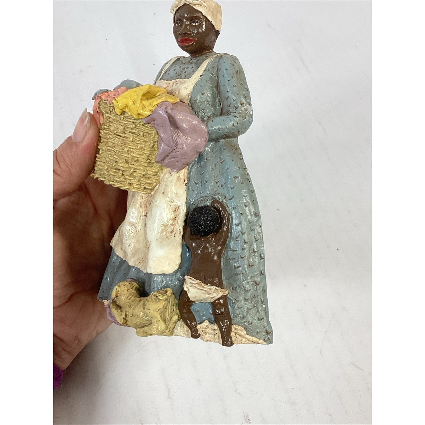 Vintage 1984 Fisk African American Figurine - Mom, Baby and Dog