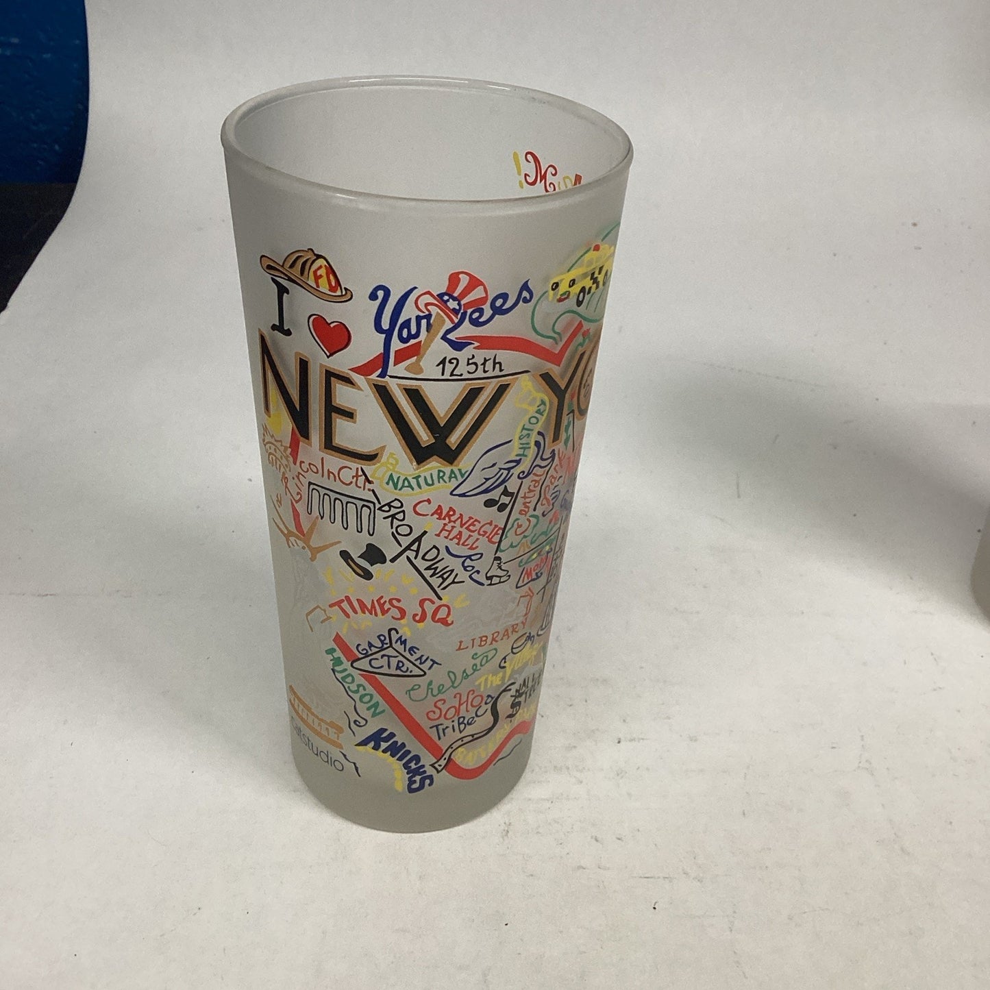 Set Of 3 Catstudio New York Frosted Glass Tumblers - Made In Thailand