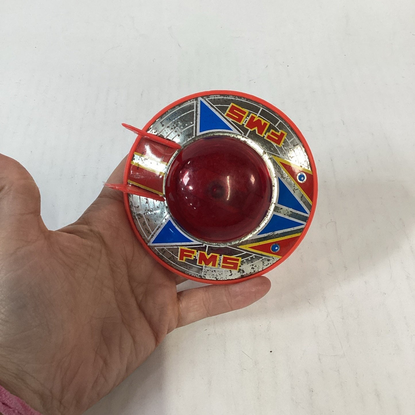 Vintage 1960’s Japanese Tin Litho Friction UFO Spaceship W/ Flashing Red Light
