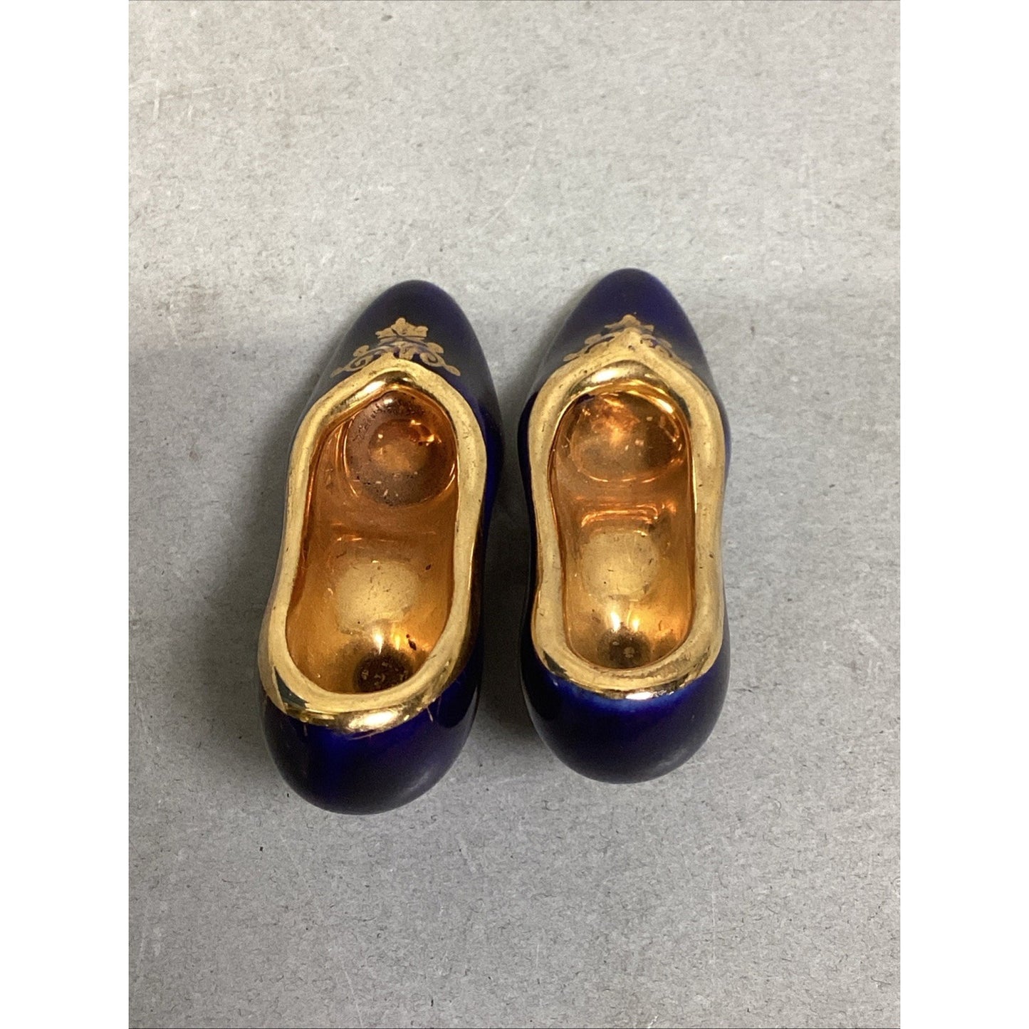 Limoges France Miniature Cobalt Blue Shoes W/ Gold Trim
