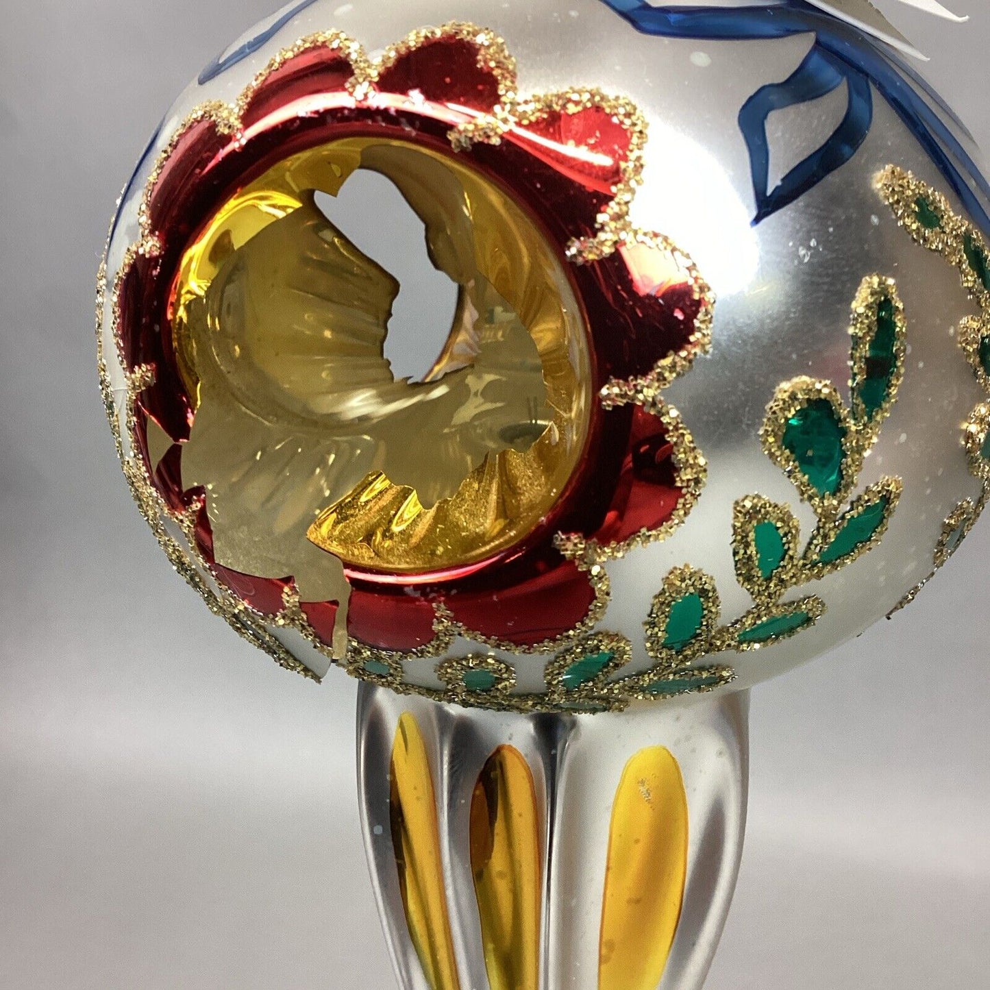 Christopher Radko Triple Reflector Glass Christmas Ornament - 8” - Damaged