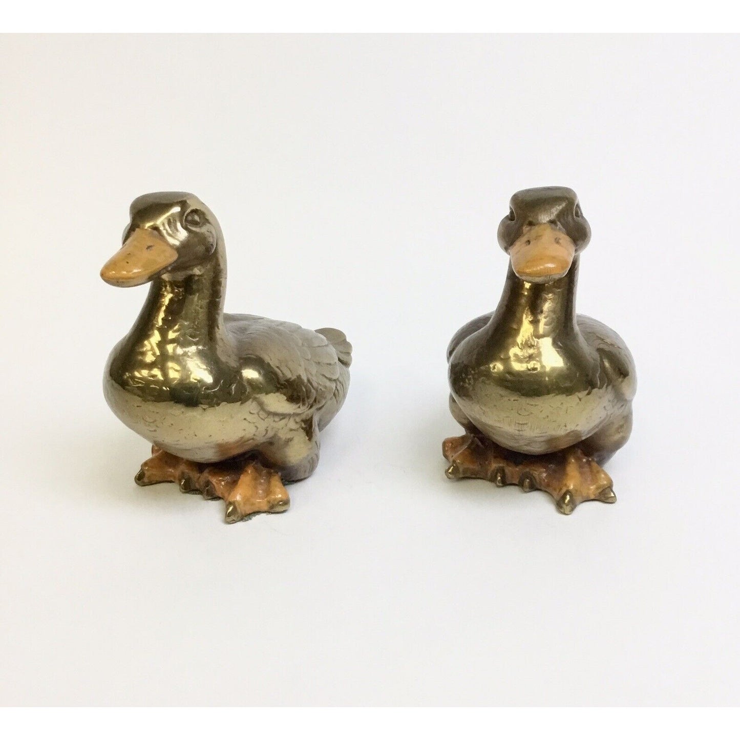 Vintage Pair of Brass Ducks with Enameled Bill & Feet 5 1/2" Figurines