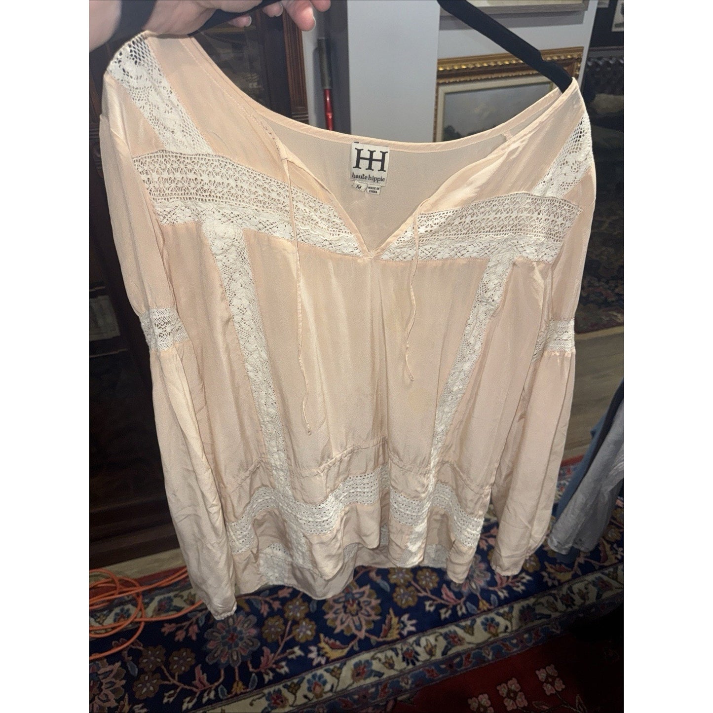 Haute Hippie Peach And Lace Blouse Shirt Size M