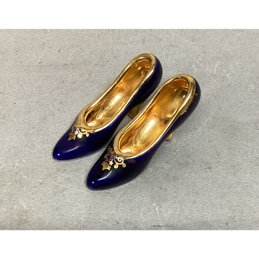 Limoges France Miniature Cobalt Blue Shoes W/ Gold Trim