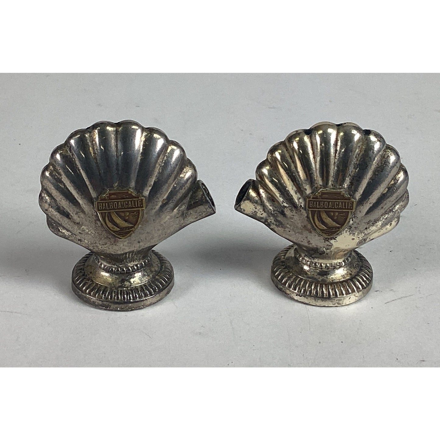 Pair Of Balboa, California Silver Plated Shell Salt & Pepper Shakers