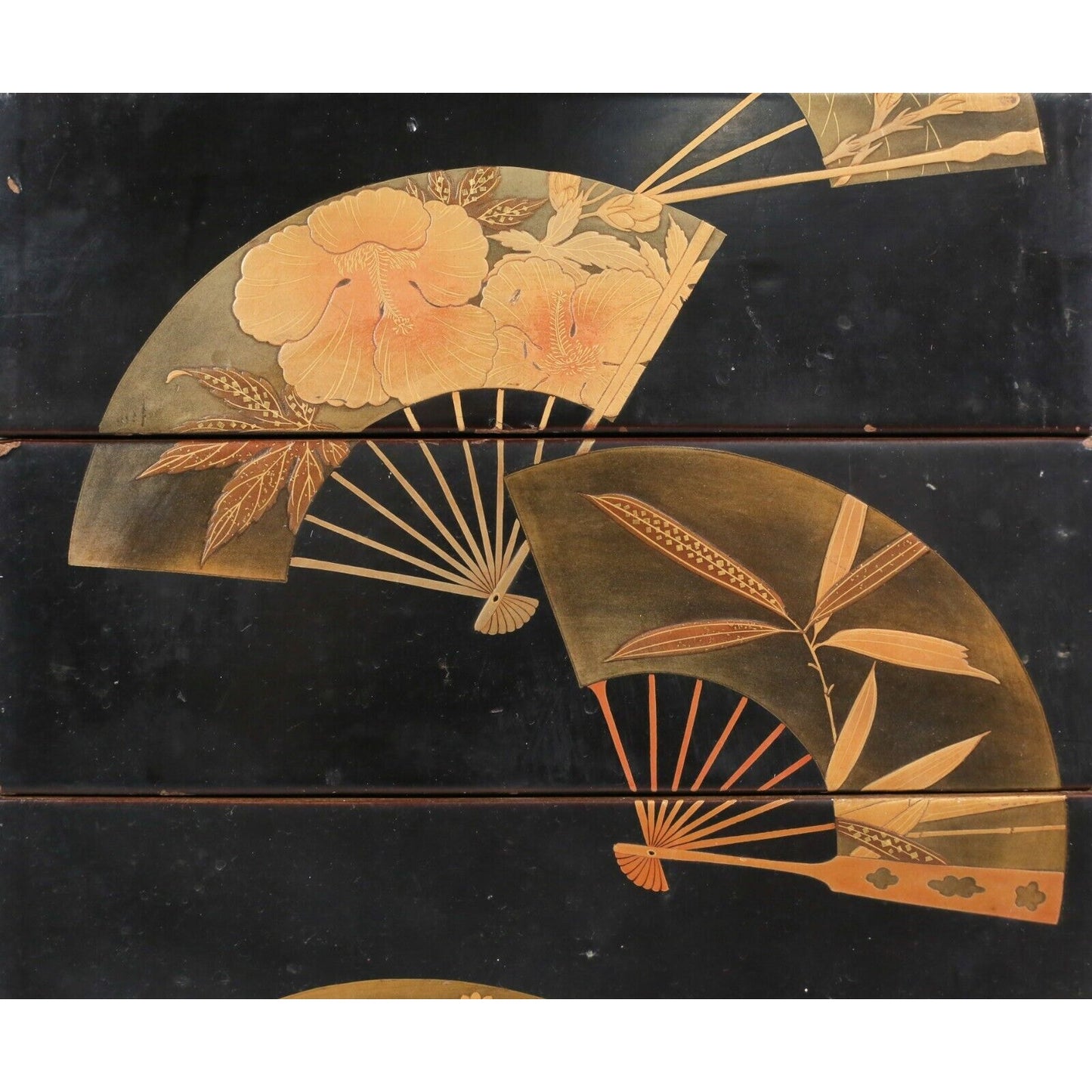 Japanese Meiji Style Lacquer Jubako Fan Motif