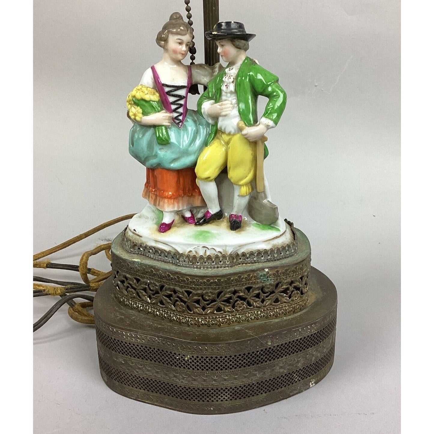 Vintage German Ceramic Porcelain Lamp - Man And Woman - 18.5”