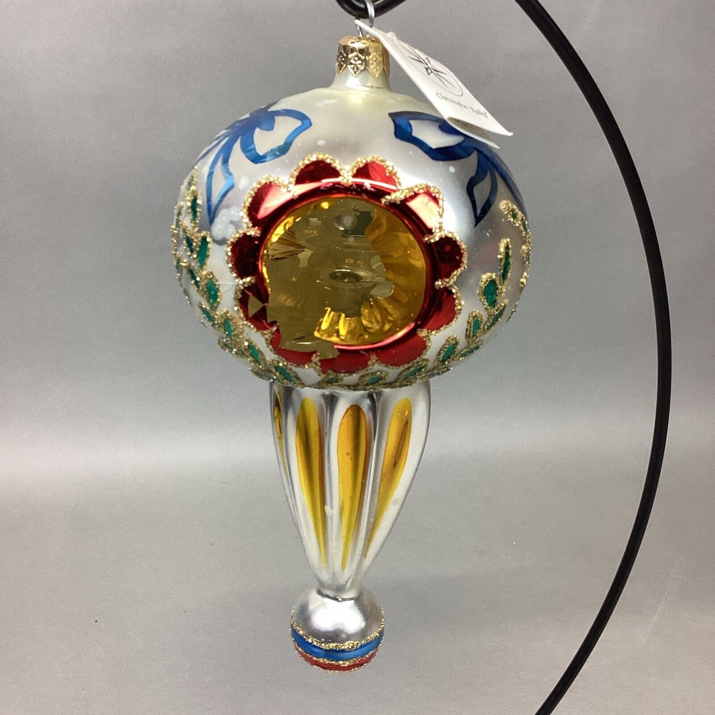 Christopher Radko Triple Reflector Glass Christmas Ornament - 8” - Damaged