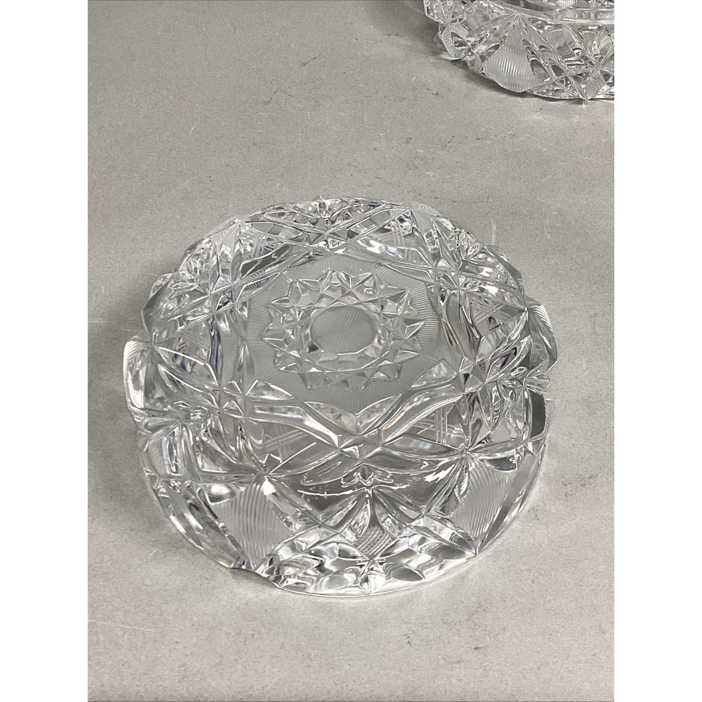 Set Of 2 Vintage Large Heavy Cut Glass Crystal Ashtrays - 6”D