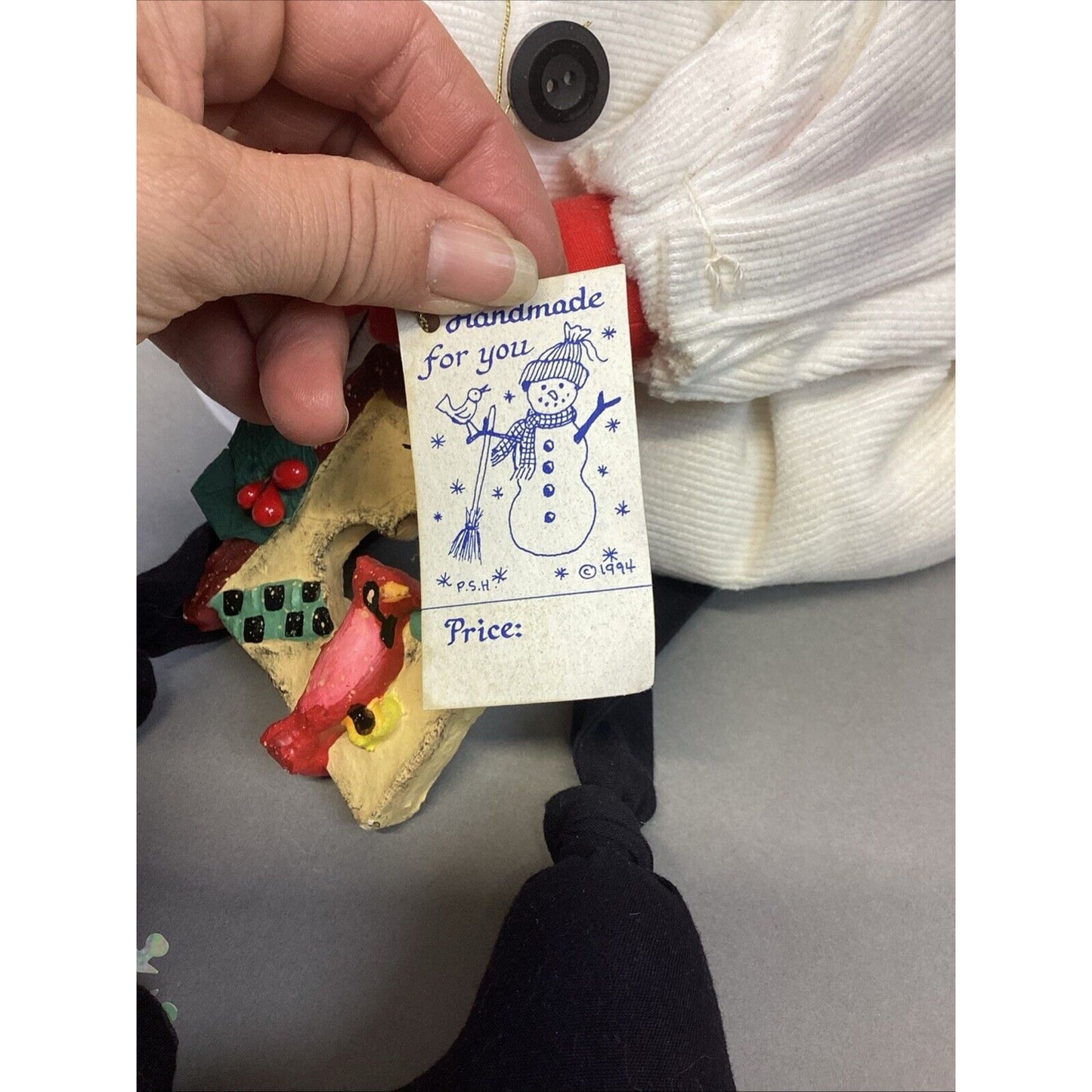 Vintage 1994 Handcrafted Plush Beanbag Filled Snowman Shelf Sitter - 16”