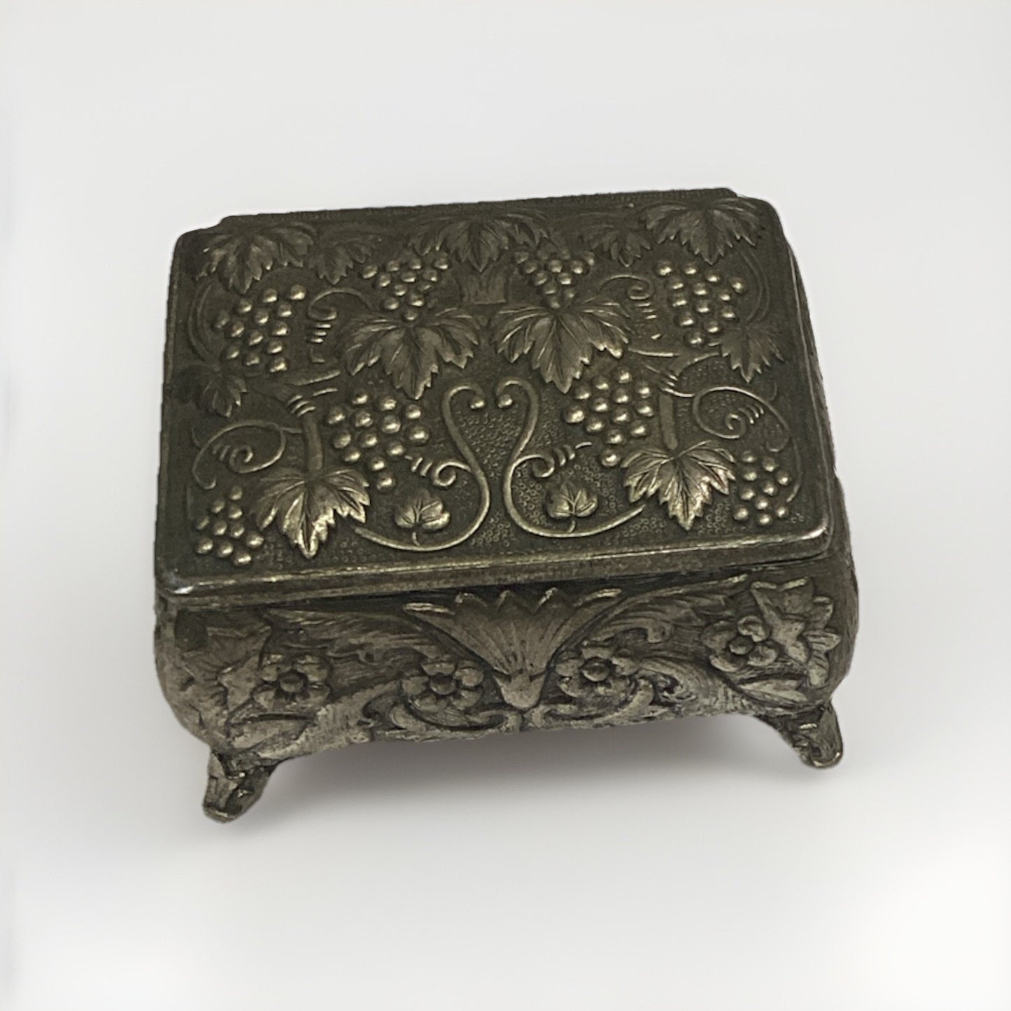 Vintage or Antique Japanese Ornate Trinket Jewelry Box with Red Lining