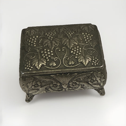 Vintage or Antique Japanese Ornate Trinket Jewelry Box with Red Lining