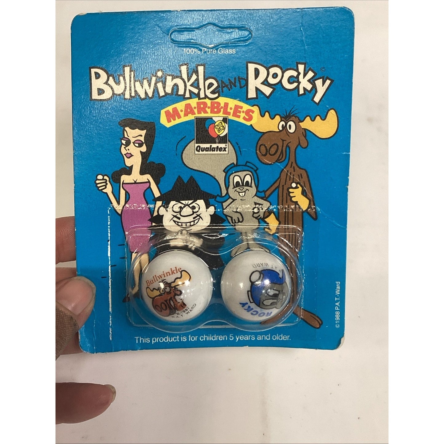 1988 Bullwinkle & Rocky Moosion Impossible Marbles 100% Pure Glass New