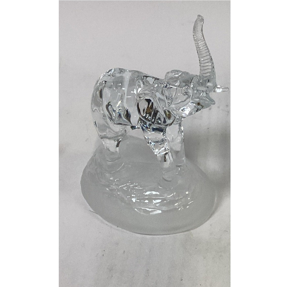 Vintage Clear Glass Elephant Figurine on Frosted Glass Base