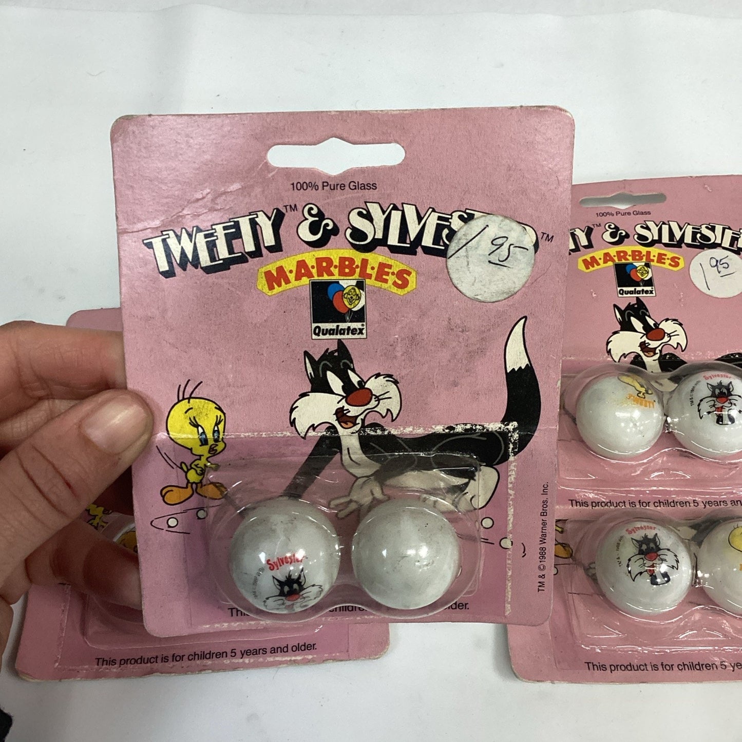 Lot Of 6 - 1988 Tweety & Sylvester Home Tweet Home 100% Pure Glass Marbles