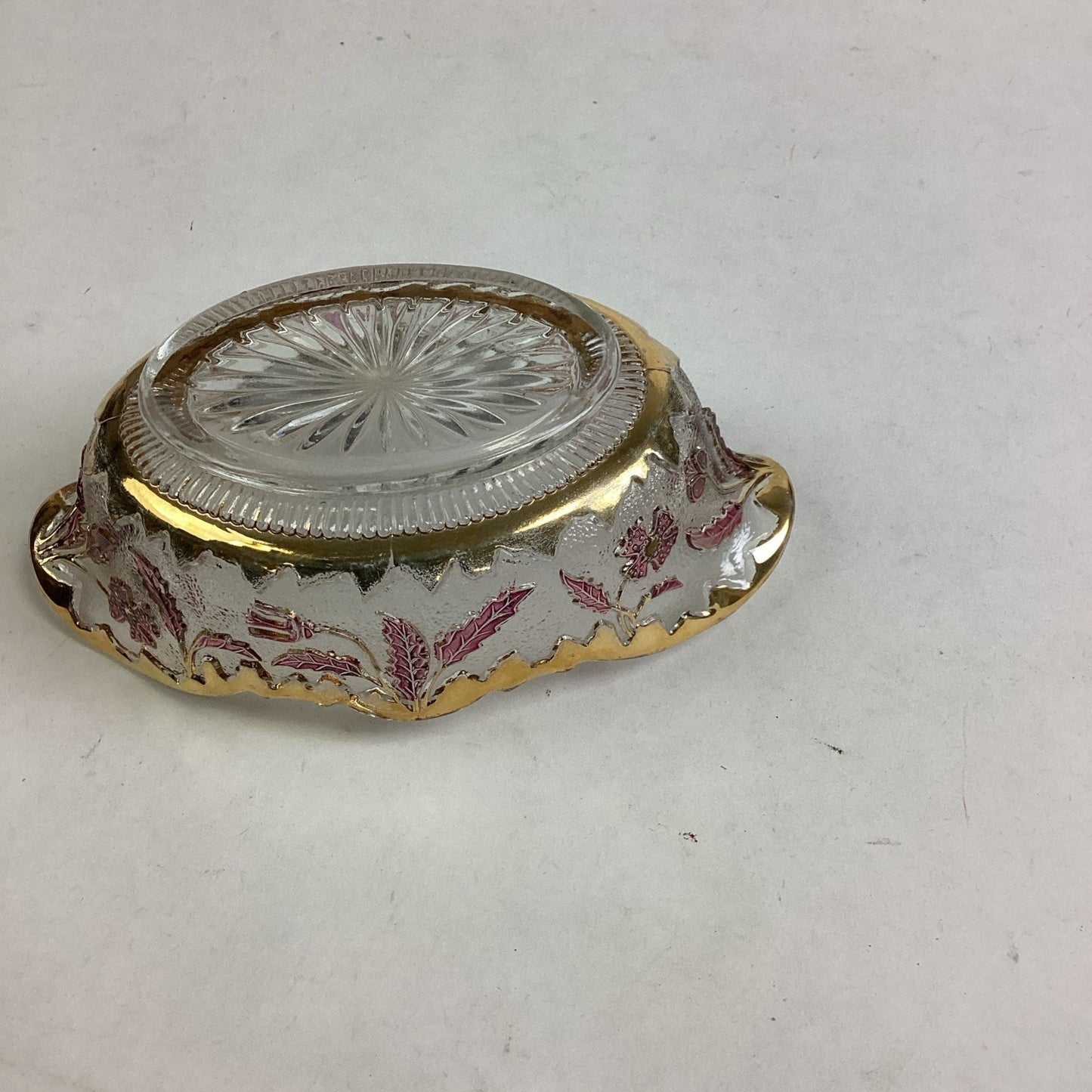 EAPG US Glass Co Rose Stain Delaware Pattern Master Berry Oval Bowl 5 5/8”