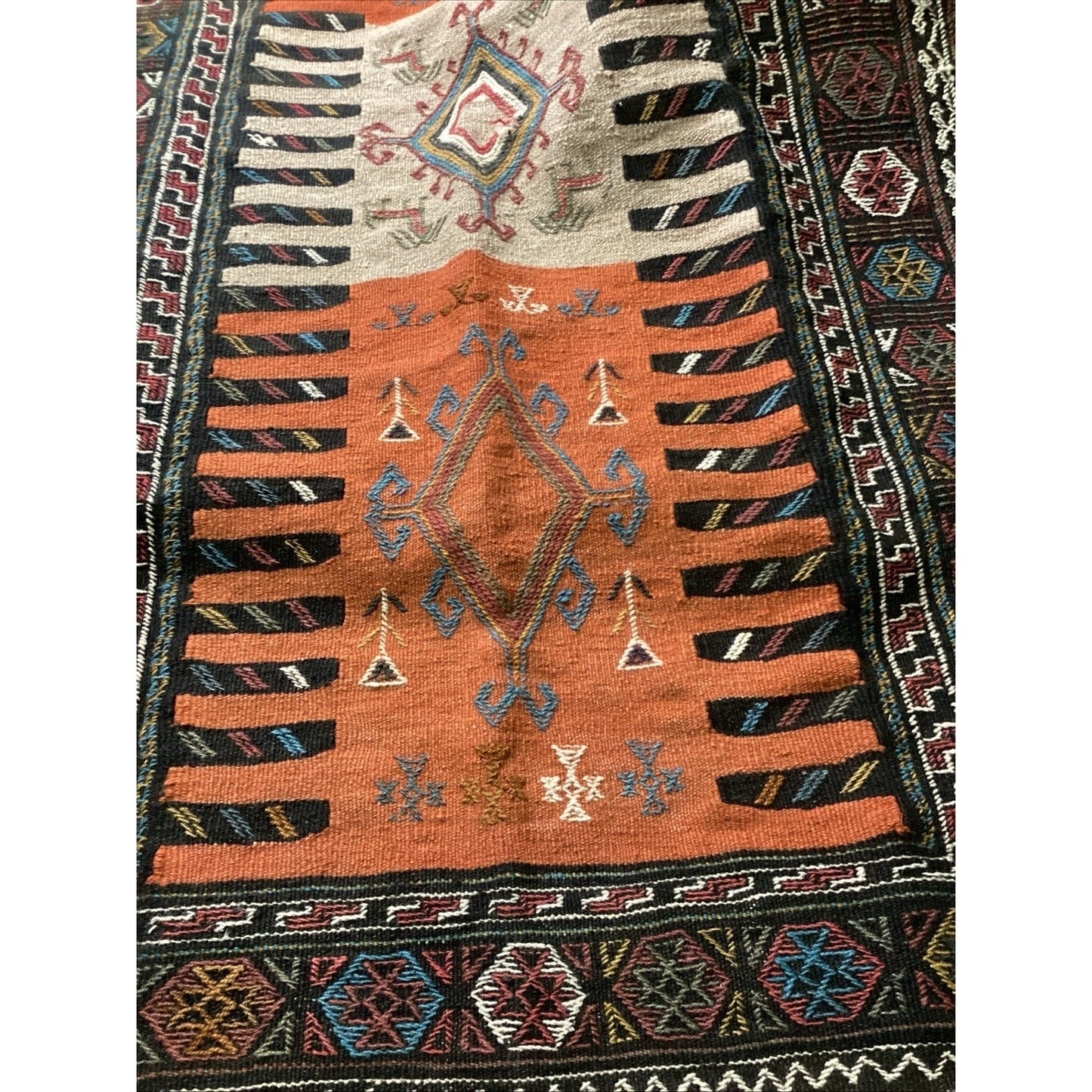 Vintage Handmade Geometric Design Rug - 77x40”