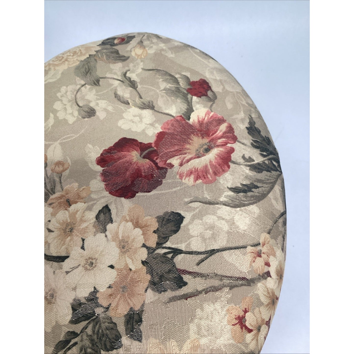 Vintage Floral Footstool Ottoman With Wooden Legs - 14x10.5x9”