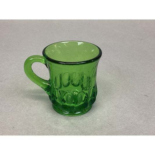 EAPG US Glass Arched Ovals Green Antique 2.5” Souvenir Mug 1905 - ‘Wilbur’.
