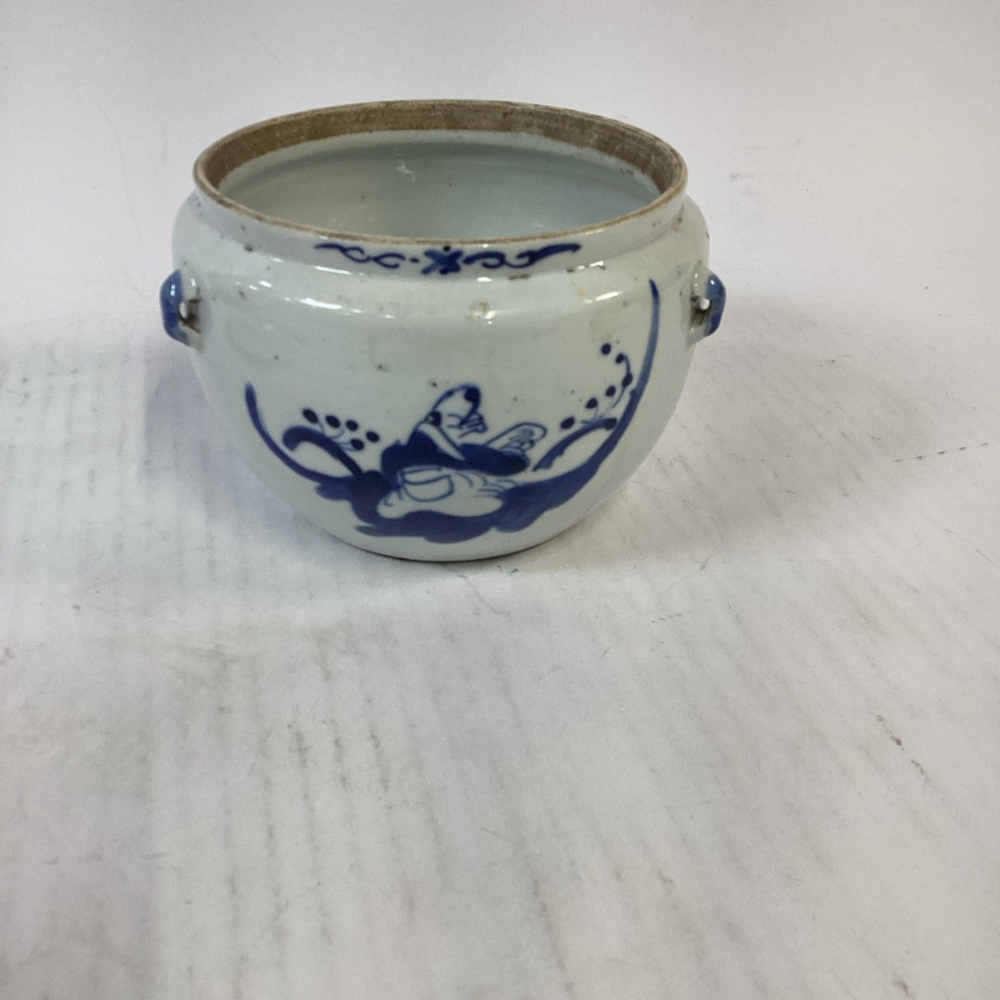 Antique 1851-1861 Chinese Blue And White Porcelain Kamcheng Covered Jar Qing Dyn