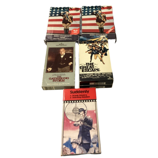 5 VHS - Patton The Gathering Storm & The Great Escape (2 Tape Set), & Suddenly