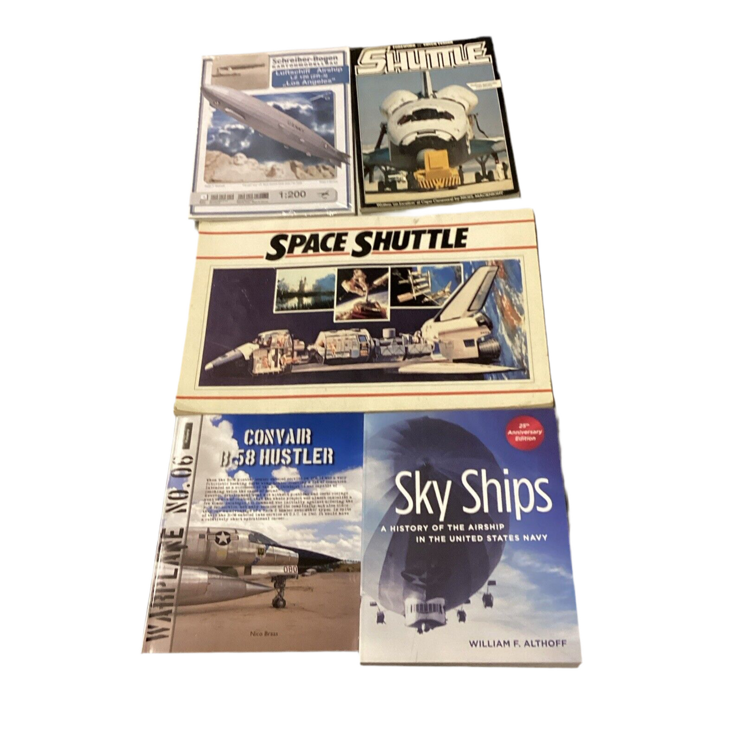 2 Space Shuttle Books, 1 Book On Skyships & 1 On Planes & 1 Airship Puzzle