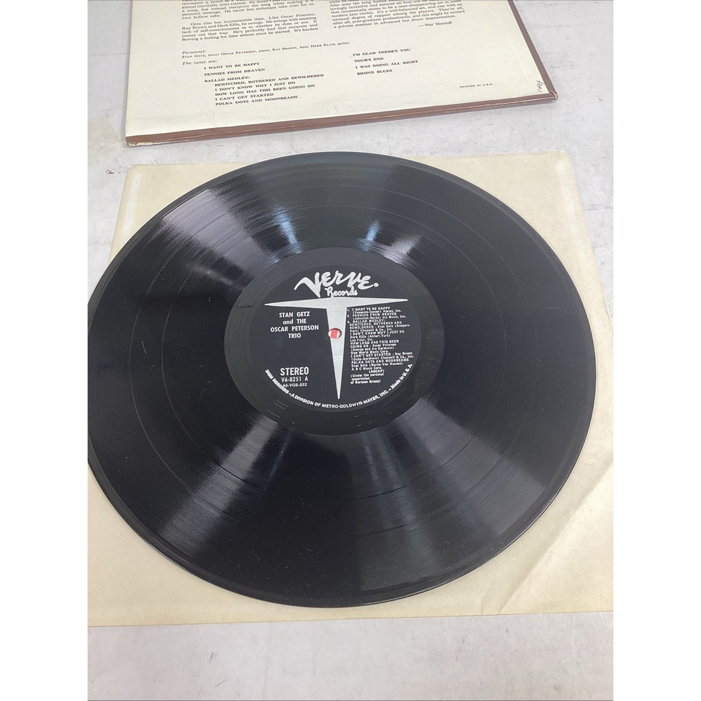 STAN GETZ AND THE OSCAR PETERSON TRIO VERVE STEREO EARLY PRESS V6-8251