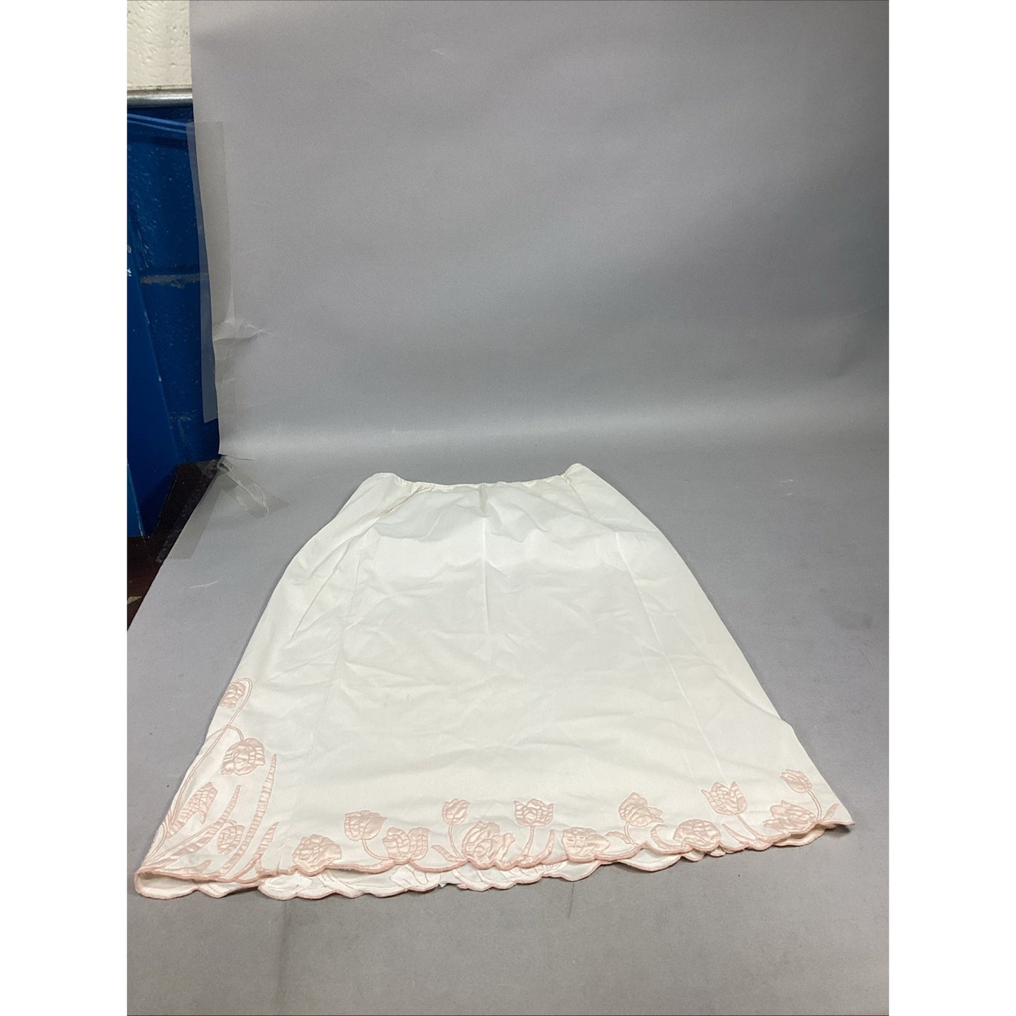 Odette Barsa Cream Colored Slip With Light Pink Embroidered Flowers - Medium