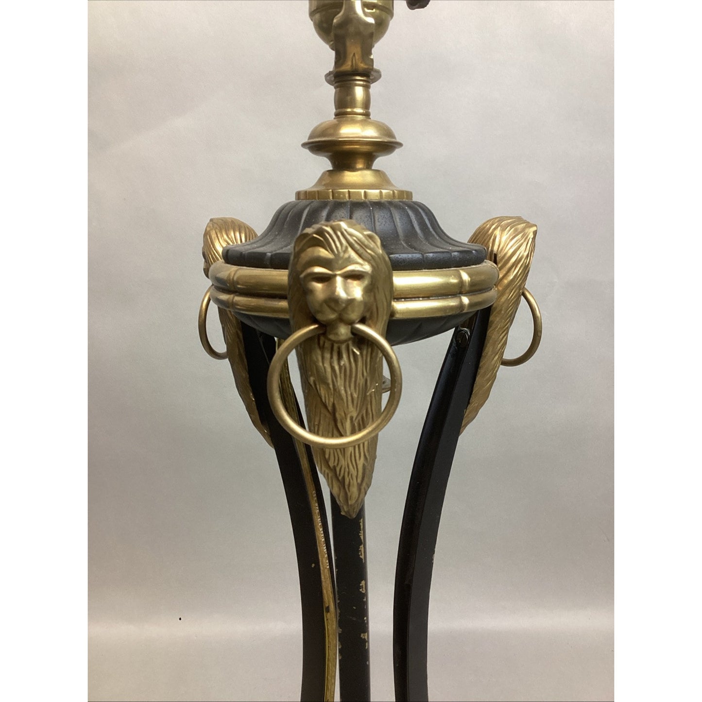 Vintage Neoclassical Brass Lions Heads And Claws Heavy Lamp - No Lampshade