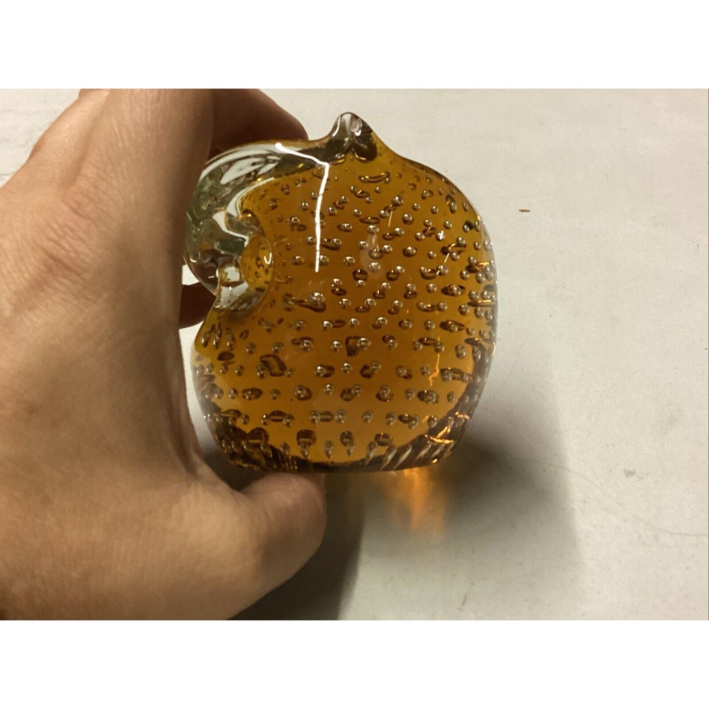 Pilgrim Glass Handblown Horned Owl Paperweight Controlled Bubble Amber USA