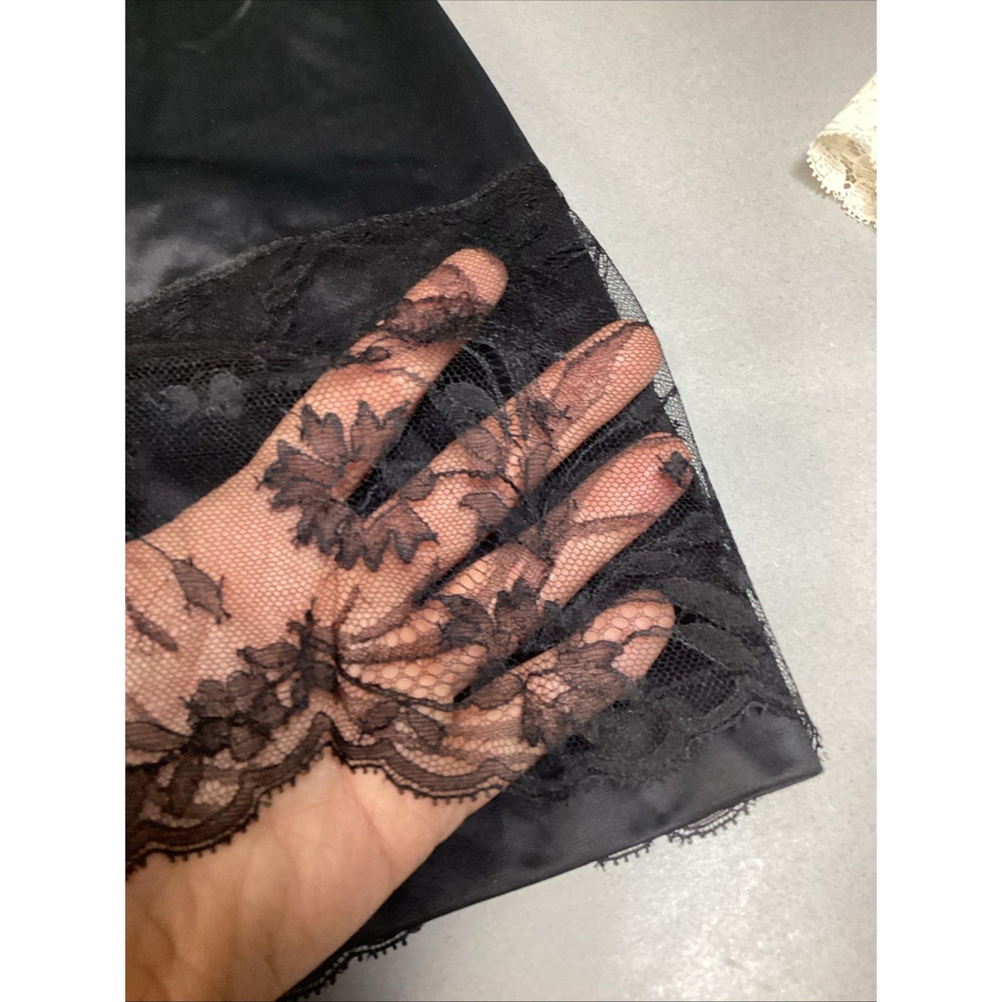 Vintage Black Half Slip With Floral Lace - Medium