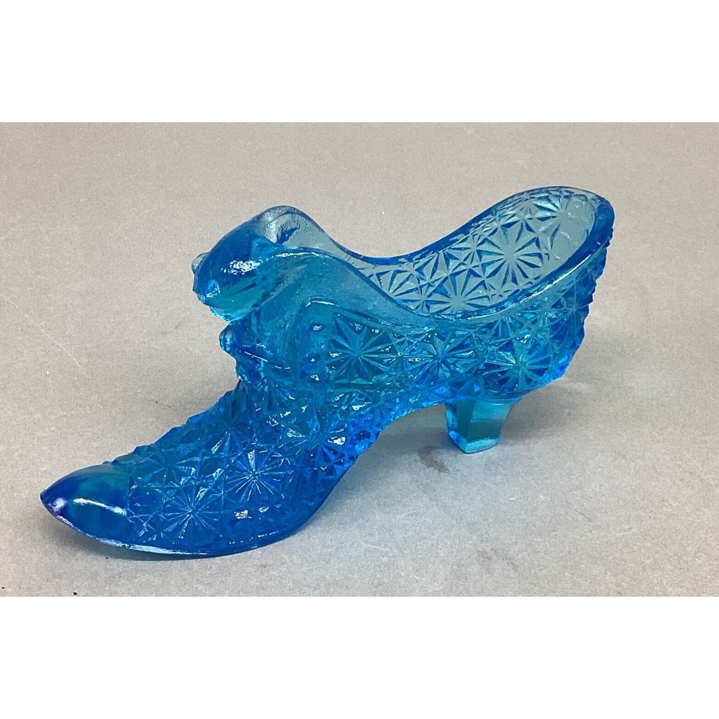 Vintage Fenton Button & Daisy Pattern Glass Blue Slipper Figurine