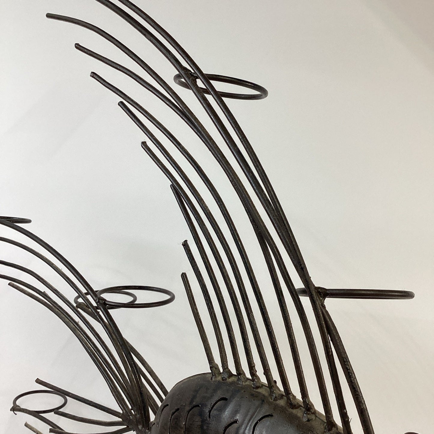 Vintage Large 27”H Steampunk Style Wire Metal Angelfish Sculpture W/ Green Eyes