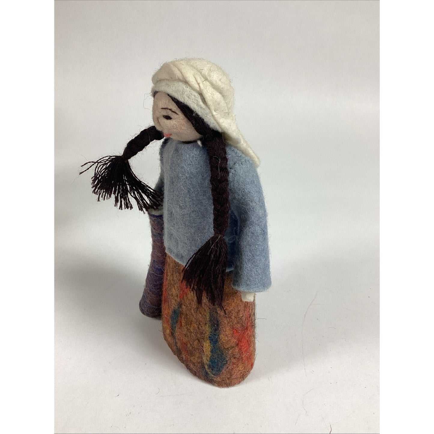 Kyrgyzstan Kyrgyz Doll Handmade Wool Folk Art - Woman W/ Mat - 7.5”H