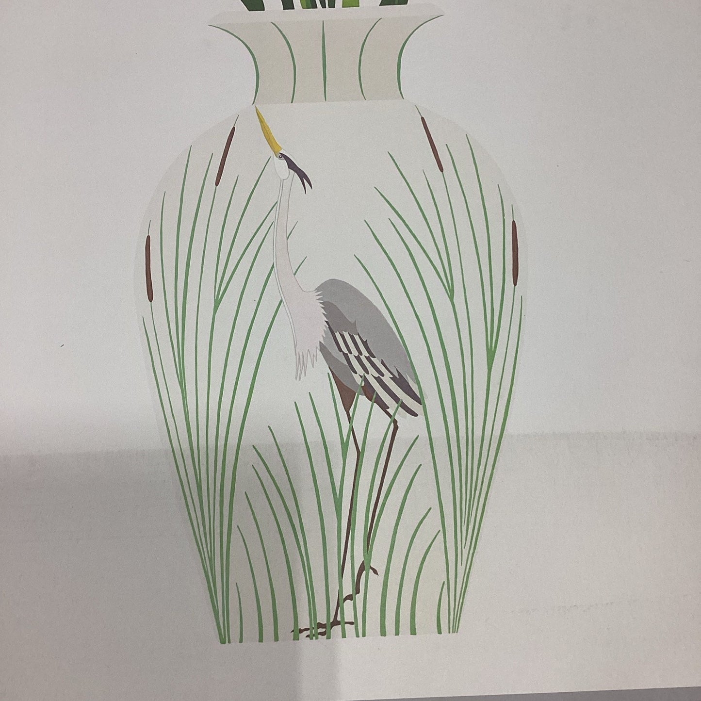 Galerie El Baz Lander - Blue Floral Vase W/ Egret Poster - 39.5x27.25” - 1981