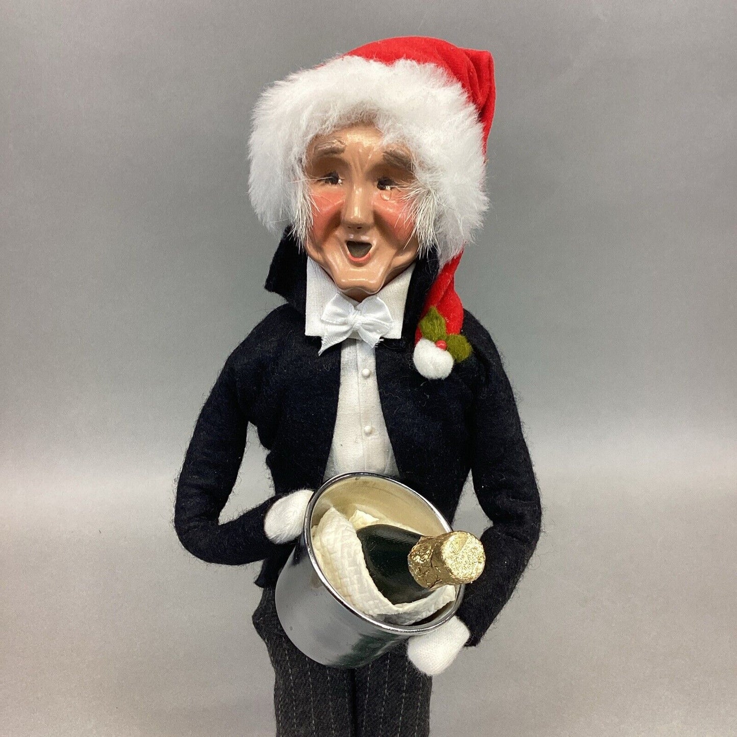 Byers Choice 1999 Caroler Man Butler w/ Santa Hat Holding Ice Bucket & Champagne