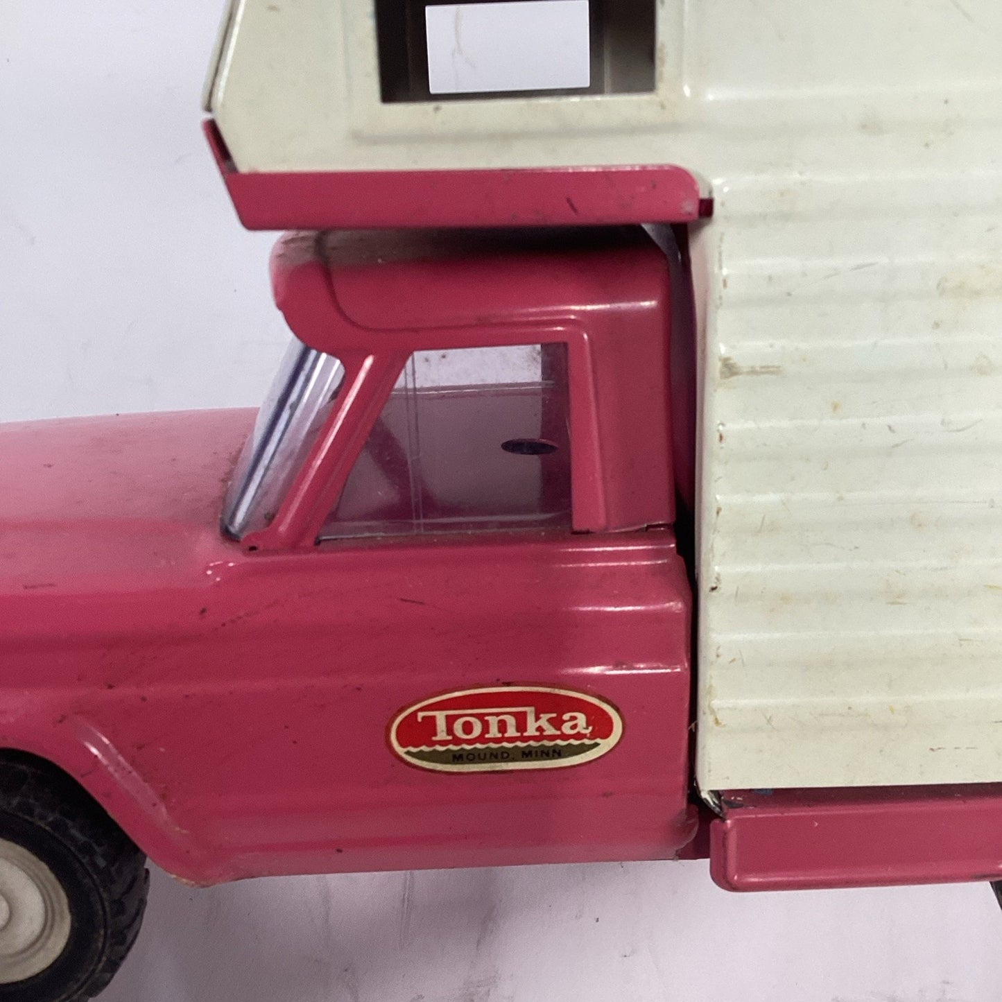 Vintage 1960's Tonka Jeep Camper Pink Pressed Steel Truck and Camper
