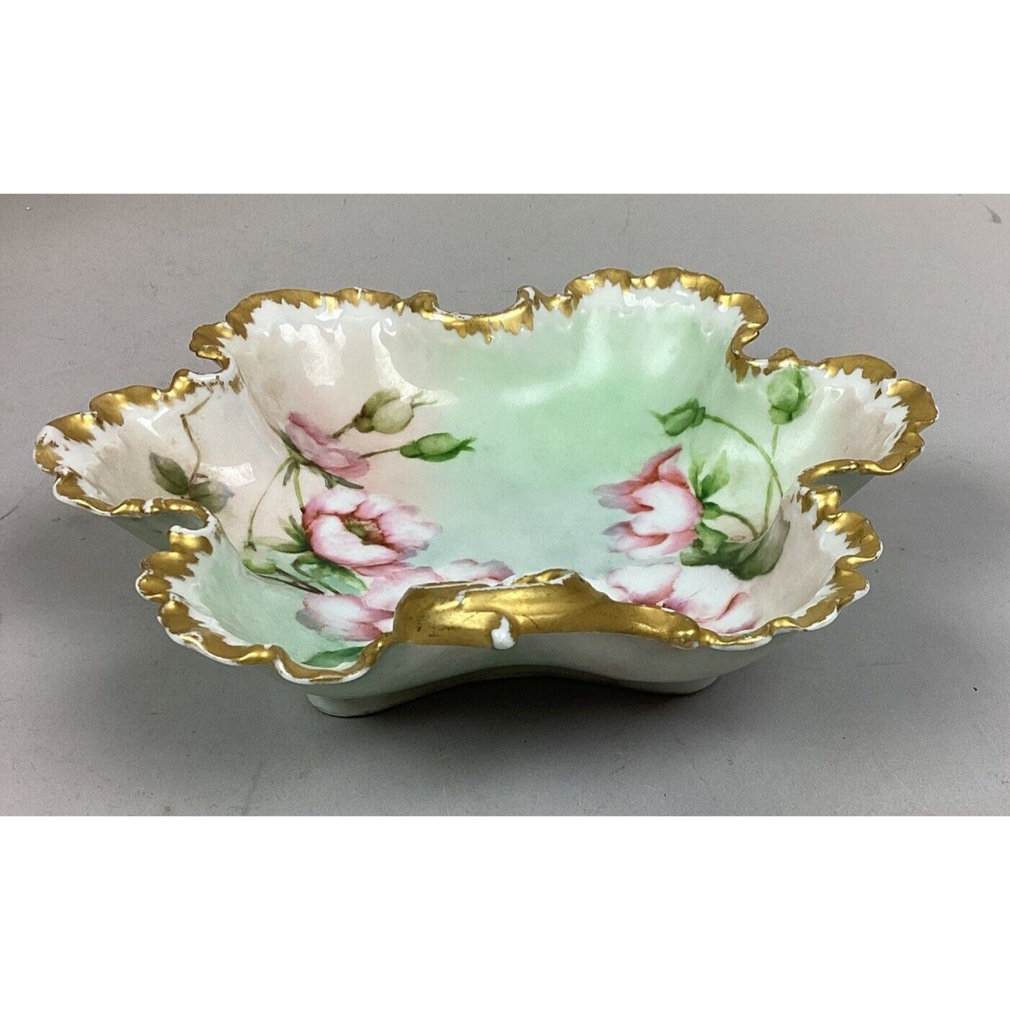 Monbijou Porcelain Floral Vegetable/Serving Bowl W/ Scalloped/Gold Edges - 8.5”