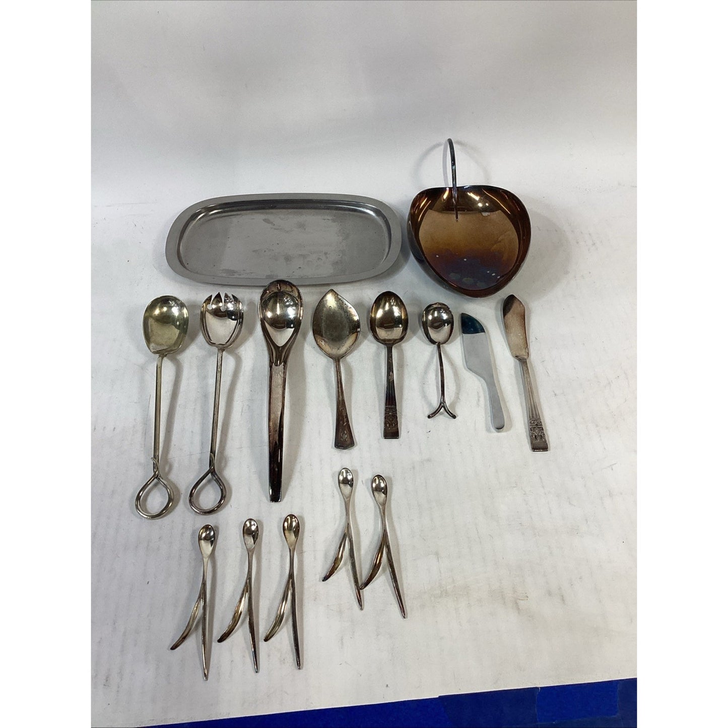 Lot Of 15 Vintage Antique Utensils and A Leaf Bowl