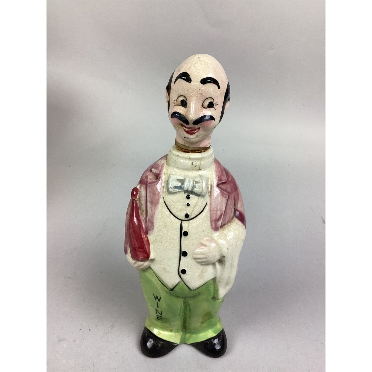 Vintage 1950’s Porcelain Waiter Man Whisky Wine Decanter - 9”