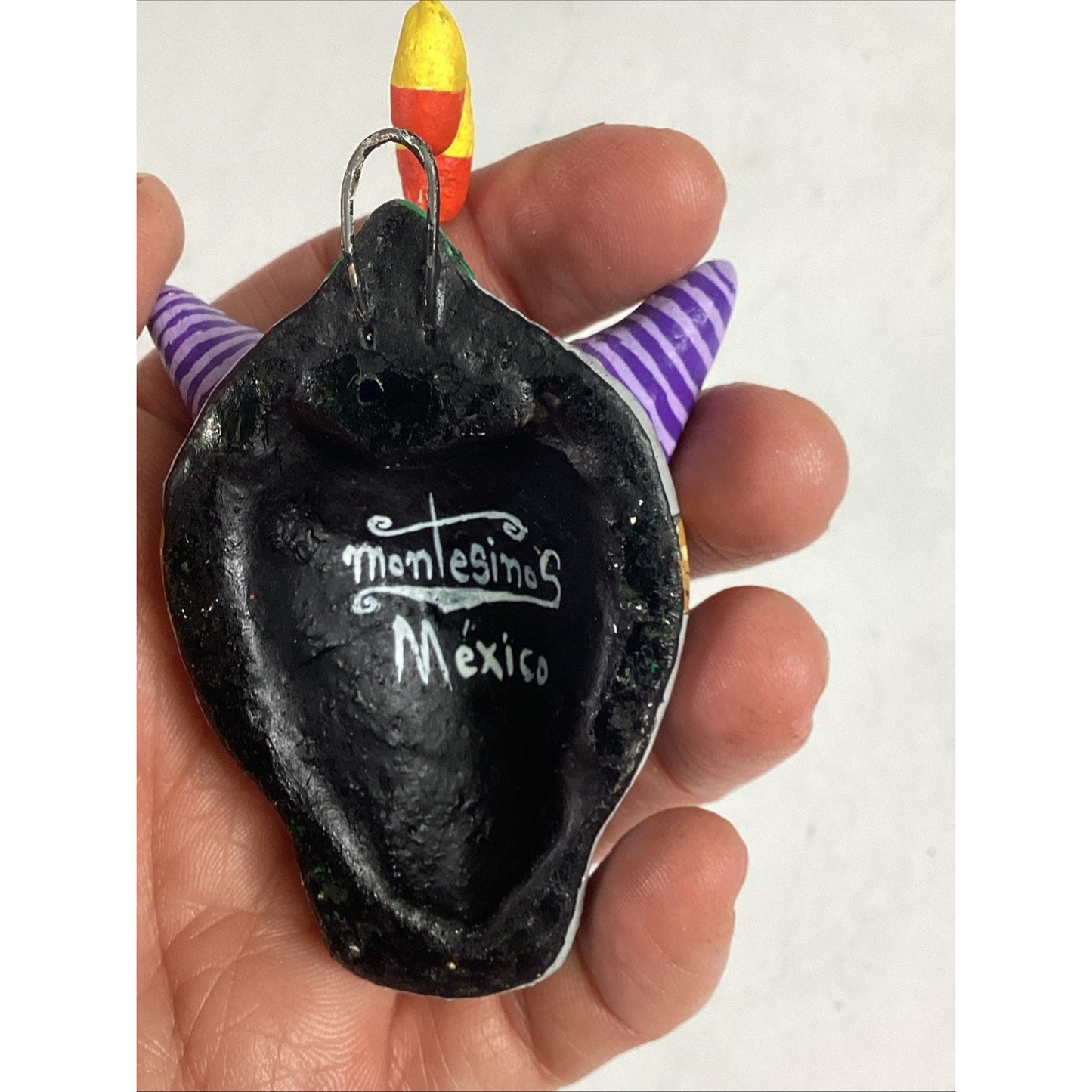 Day Of The Dead Sugar Skull With Horns Figurine - Montesinos Mexico