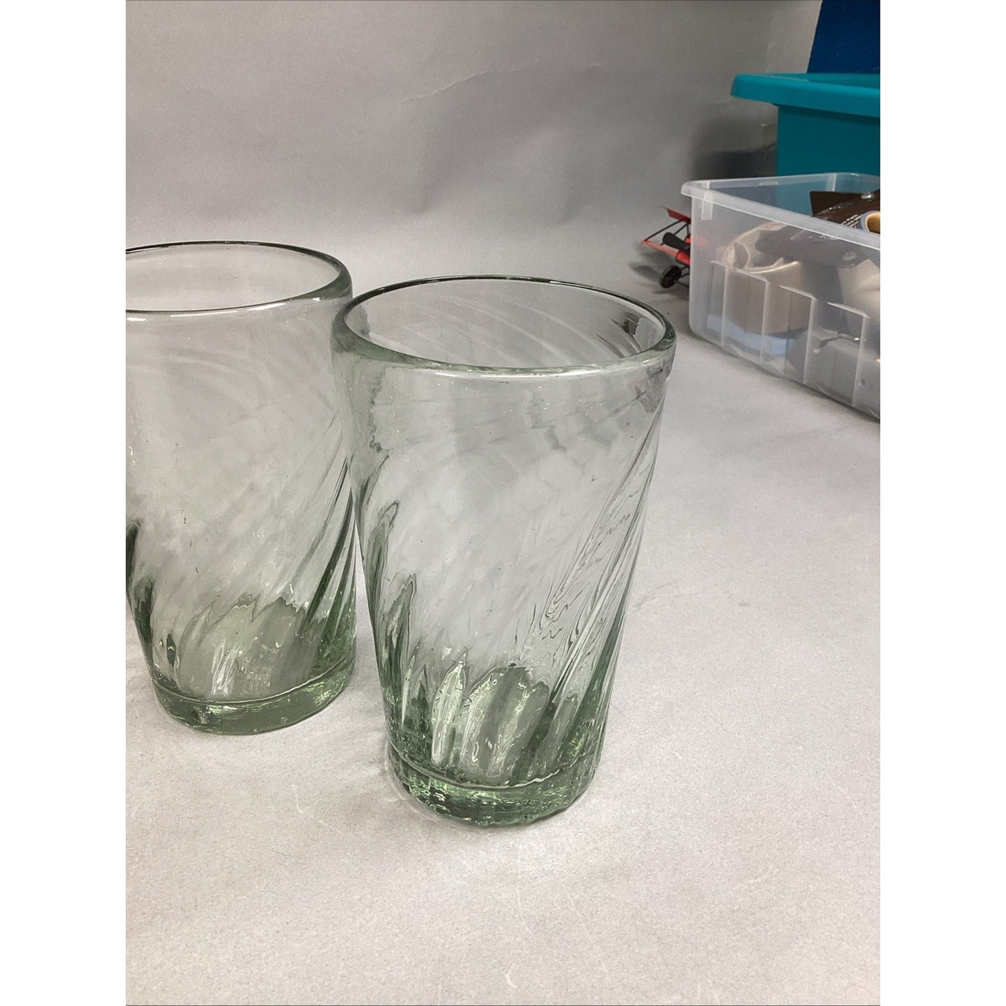 Continental Can Co / Hazel Atlas Green Clear Swirl Glass Tumblers (Set Of 5)