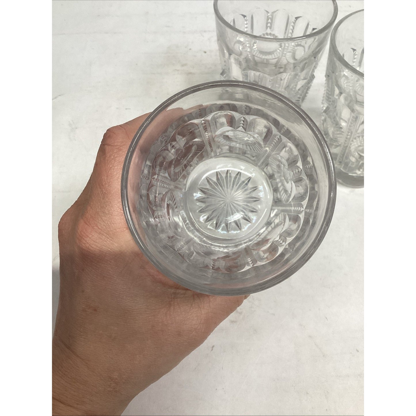 Set Of 4 Vintage Pressed Glassware Drinking Cups - 3.75”H