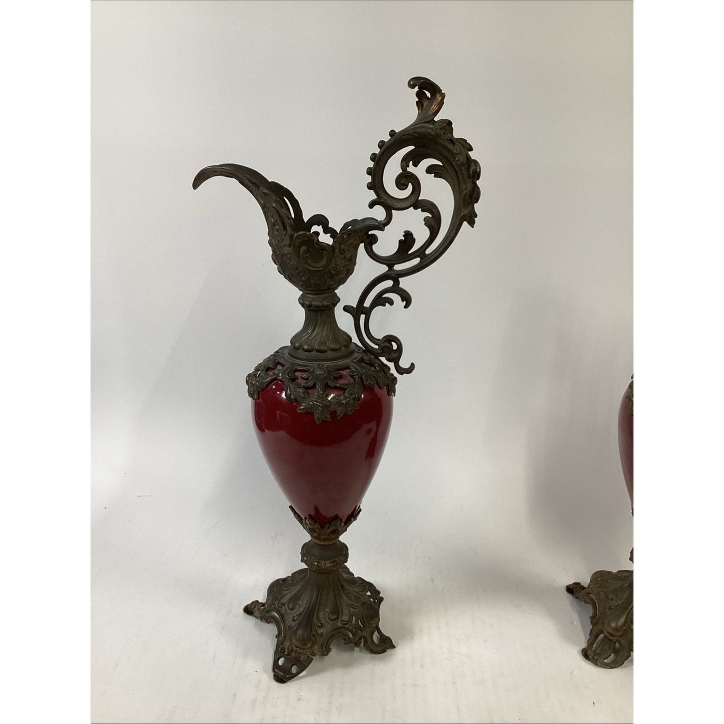 Pair Of Antique French Victorian Style Mantel Ewers/Garniture Urns -19th Century