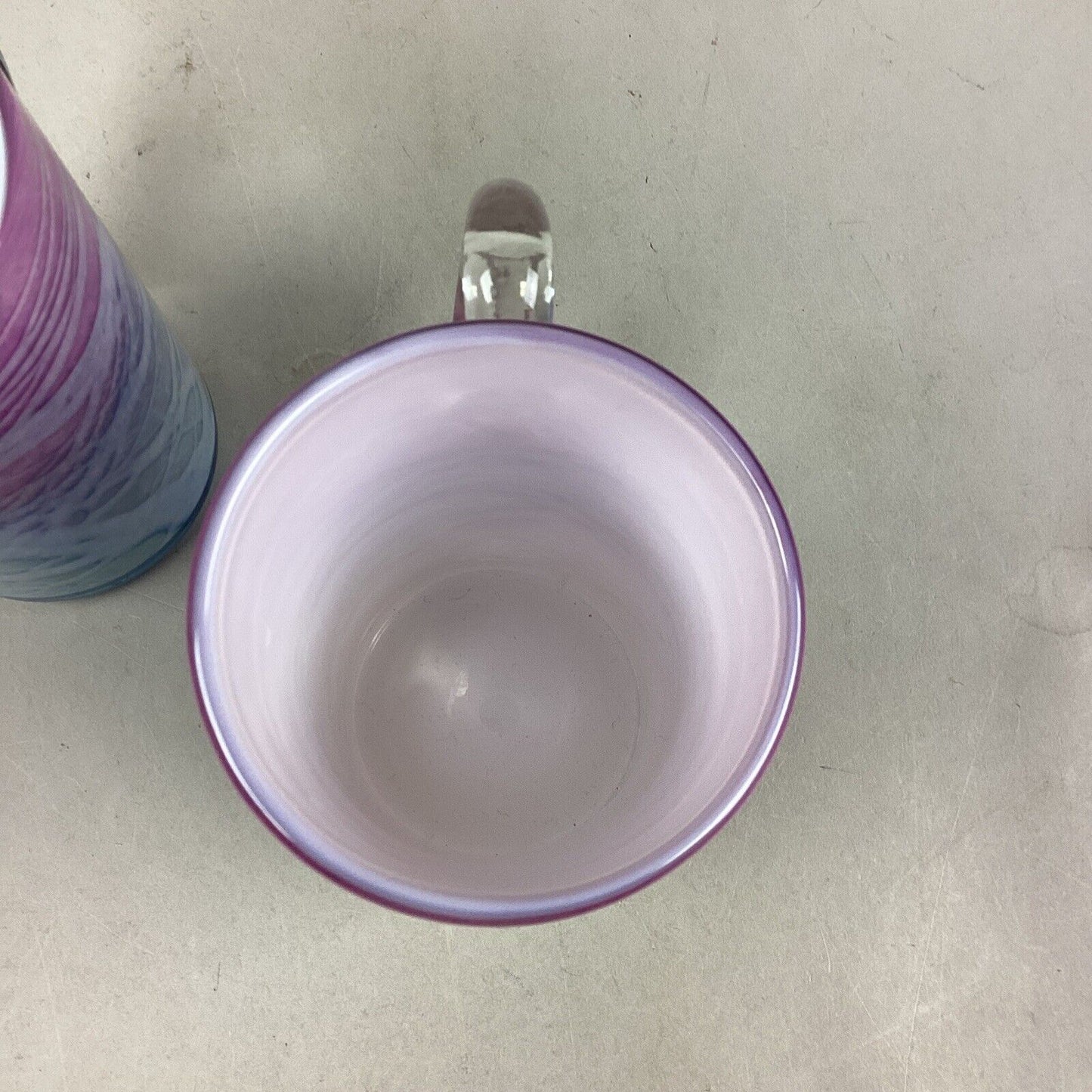 Set Of 2 Pink Purple Swirl Glass Cups - 6.5”H